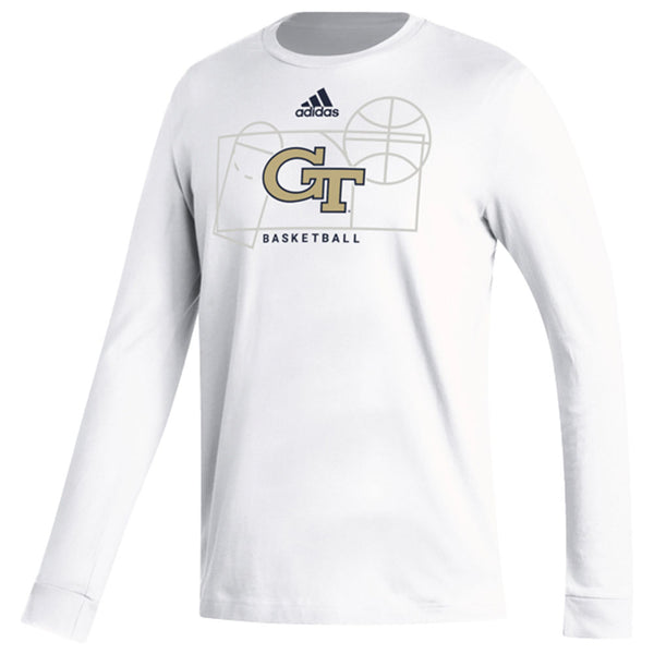 Georgia Tech Yellow Jackets Adidas Basketball White Long Sleeve T-Shirt - Front View