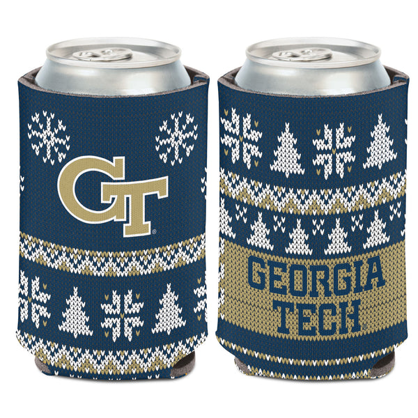 Georgia Tech Yellow Jackets Holiday Can Coozie in Navy - Front and Back View