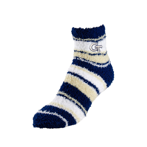 Ladies Georgia Tech Yellow Jackets Soft Skip Stripe Socks in Navy and White - Front View
