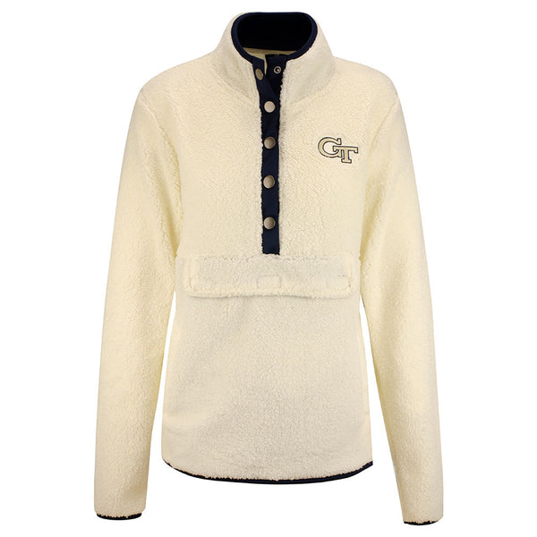 Ladies Georgia Tech Yellow Jackets Dill Sherpa Half-Zip Jacket in White - Front View
