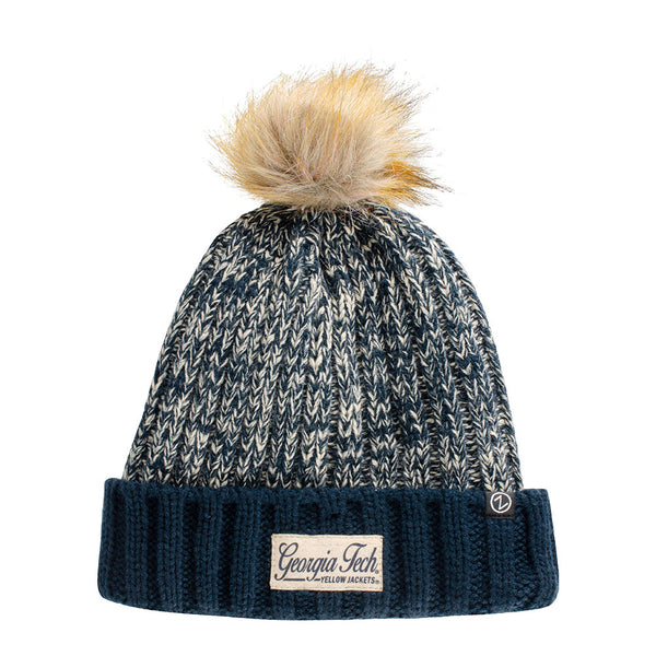 Ladies Georgia Tech Yellow Jackets Freya Knit Hat in Navy - Front View