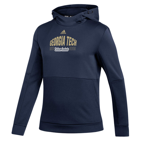 Ladies Georgia Tech Adidas Est. Wordmark Hooded Sweatshirt in Navy - Front View
