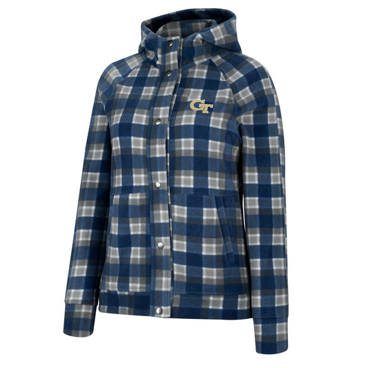 Ladies Georgia Tech Yellow Jackets Boombox Snap Up Jacket in Blue - Front View