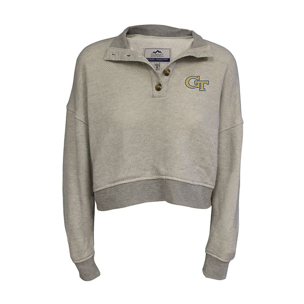 Ladies Georgia Tech Yellow Jackets 1/4 Button Up Costal Terry Grey Sweatshirt - Front View