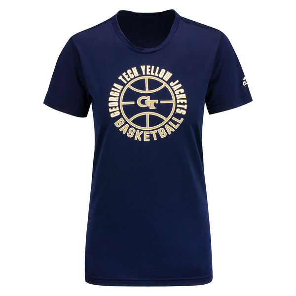 Ladies Georgia Tech Yellow Jackets Basketball Locker On Point T-Shirt in Navy - Front View