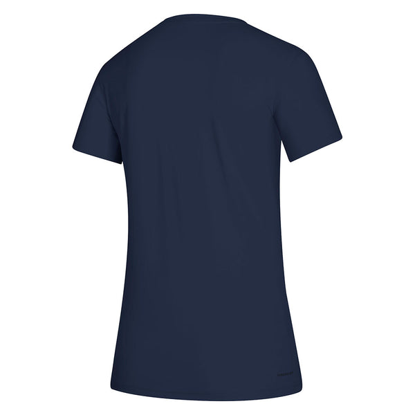 Ladies Georgia Tech Adidas Double Stack Wordmark T-Shirt in Navy - Back View