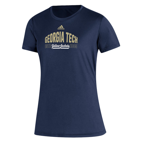 Ladies Georgia Tech Adidas Est. Wordmark T-Shirt in Navy - Front View