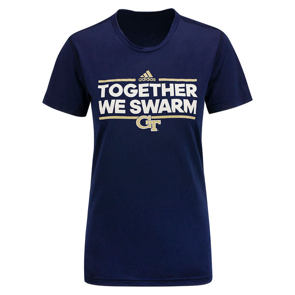 Ladies Georgia Tech Yellow Jackets Adidas Swarm Crew T-Shirt in Navy - Front View