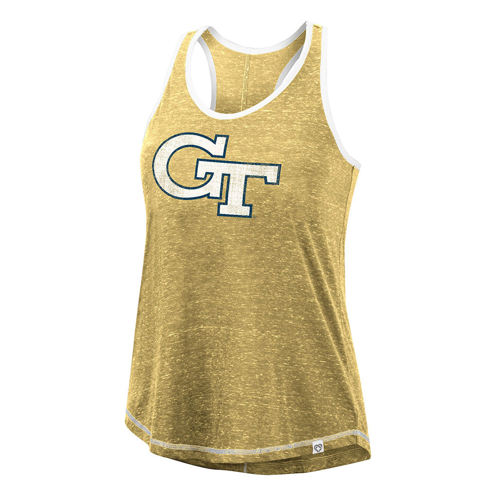 Ladies Georgia Tech Circus Wedding Tank Top in Gold - Front View