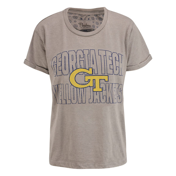 Ladies Georgia Tech Vintage Boyfriend Shirt in Grey - Front View