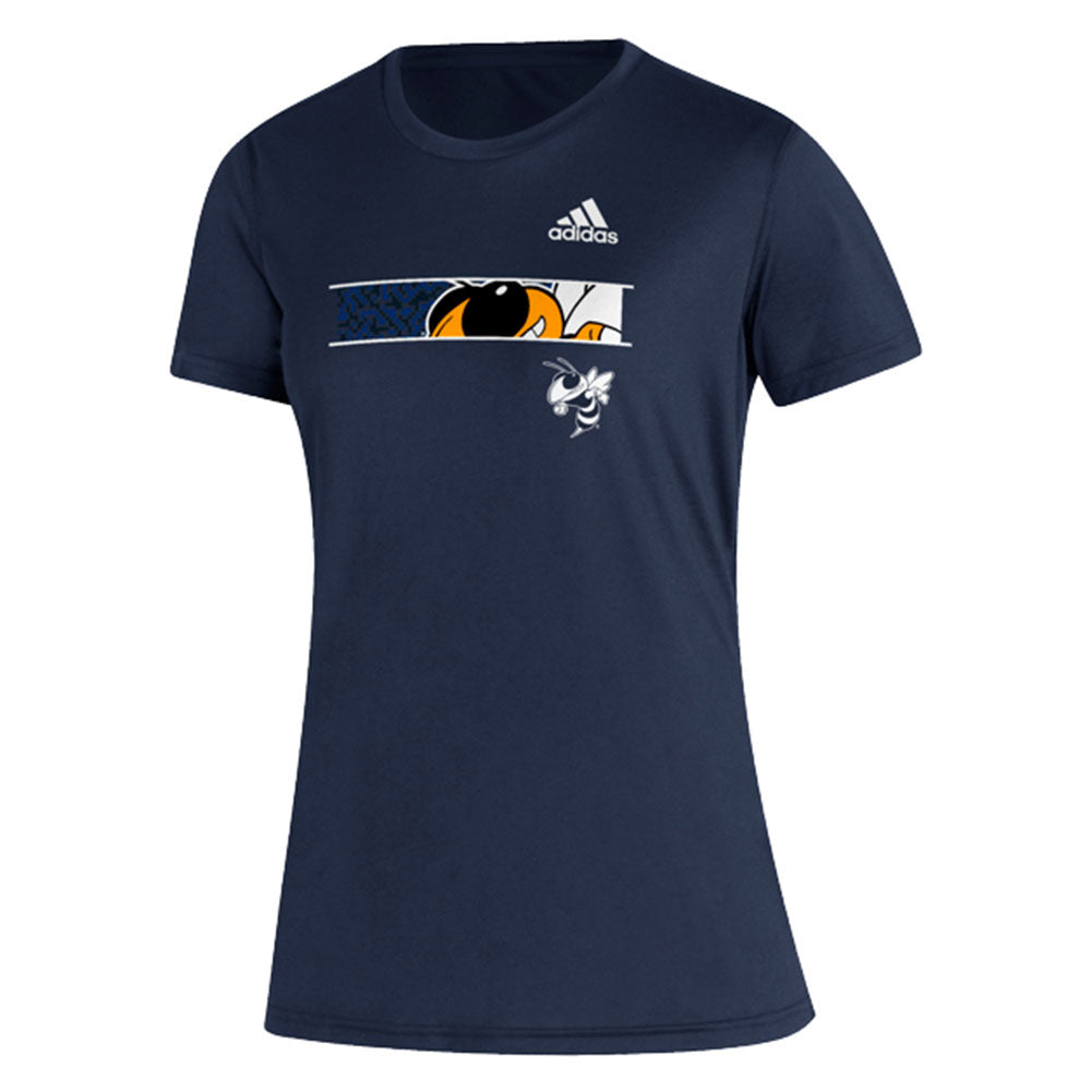 Ladies Georgia Tech Yellow Jackets Adidas Mascot Creator T-Shirt in Navy - Front View