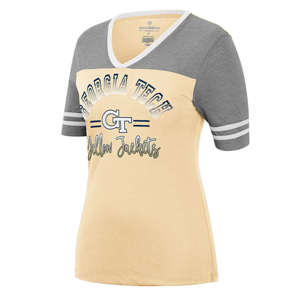 Ladies Georgia Tech Yellow Jackets There You Are Short Sleeve in Gold - Front View