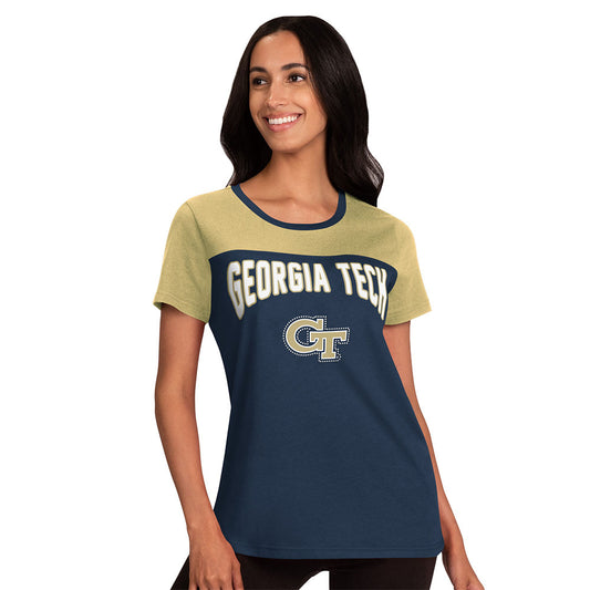 Ladies Georgia Tech Yellow Jackets Box Score Navy T-Shirt - Front View
