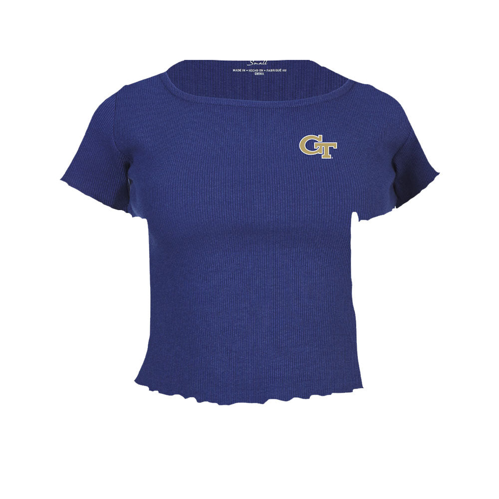 Ladies Georgia Tech Yellow Jackets Baby Rib Navy Short Sleeve - Front View