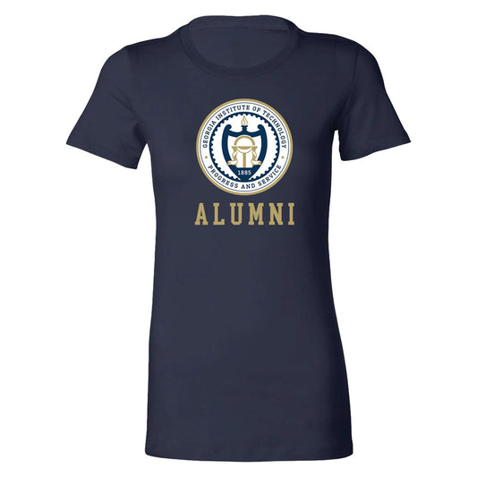 Ladies Georgia Tech Yellow Jackets Alumni Seal Navy Short Sleeve in Navy - Front View