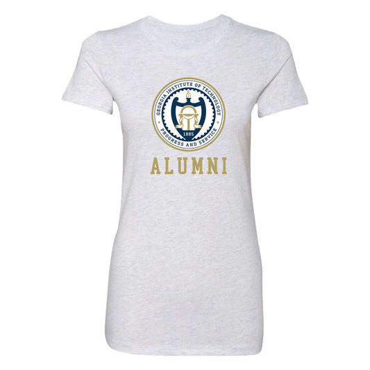 Ladies Georgia Tech Yellow Jackets Alumni Seal White Short Sleeve - Front View
