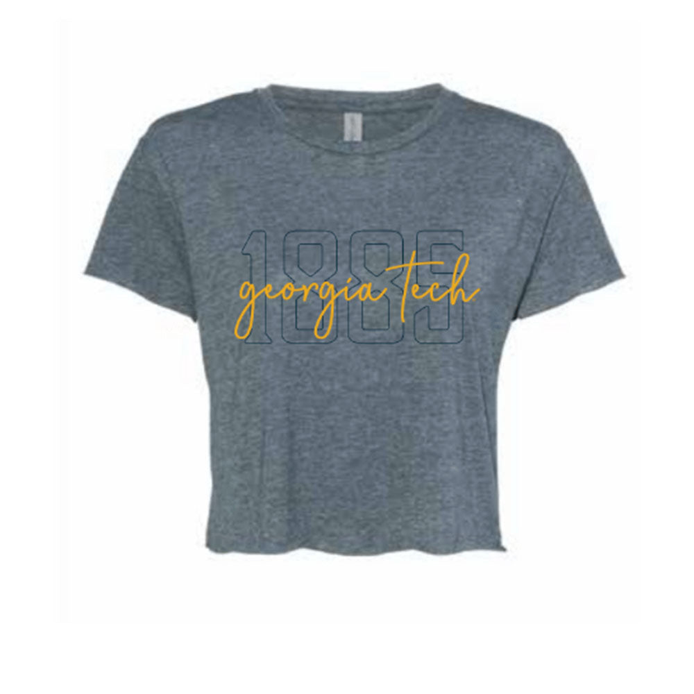 Ladies Georgia Tech Yellow Jackets Jade Crop Crew Smokey Blue T-Shirt - Front View