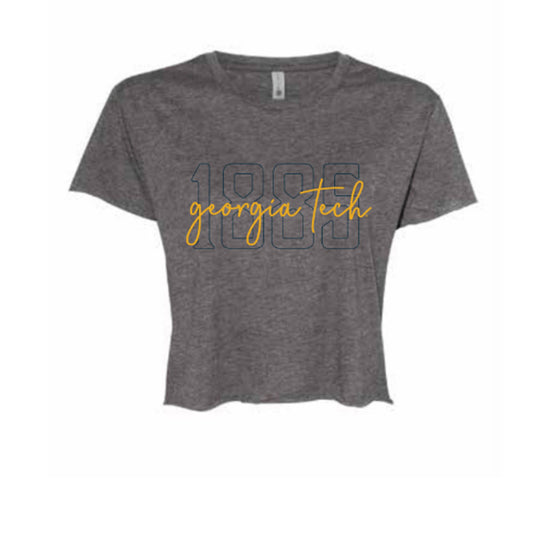 Ladies Georgia Tech Yellow Jackets Jade Crop Crew Charcoal T-Shirt - Front View