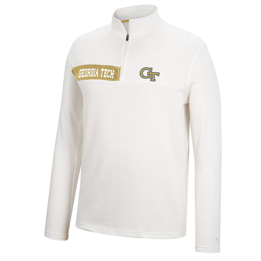 Georgia Tech Yellow Jackets 1/4 Zip Harrington Windshirt Jacket in White - Front View