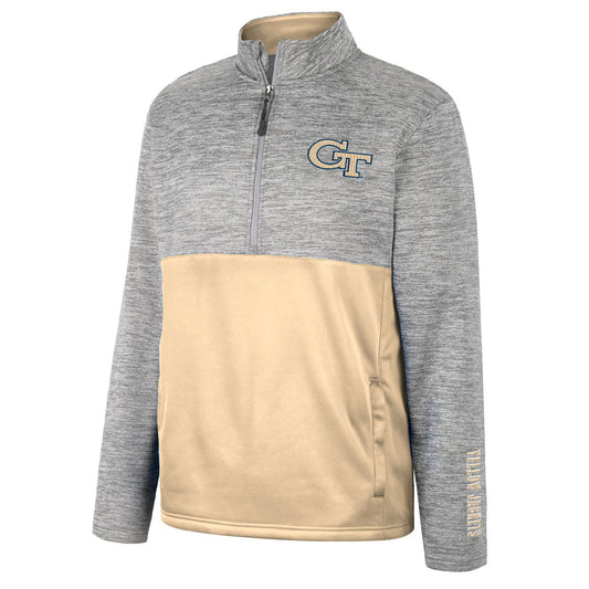 Georgia Tech Yellow Jackets 1/2 Zip Slub Fleece Jacket in Grey and Gold - Front View