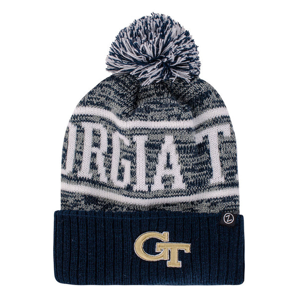 Georgia Tech Yellow Jackets Bjorn Cuffed Knit Hat in Navy and White - Front View