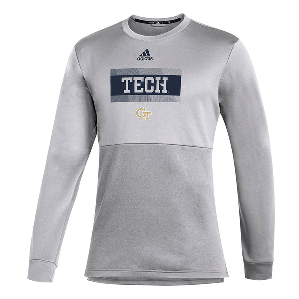 Georgia Tech Adidas Team Issue Tech Crew Sweatshirt in Gray - Front View