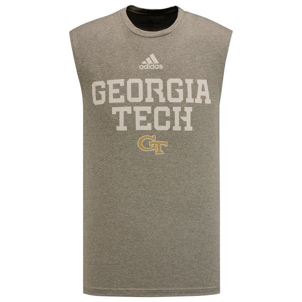 Georgia Tech Adidas Tricon Locker Muscle T-Shirt in Grey - Front View
