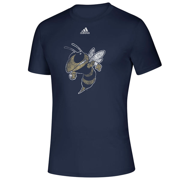 Georgia Tech Adidas Distressed Buzz T-Shirt in Navy - Front View