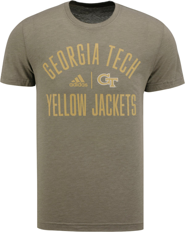Georgia Tech Adidas Arch Stacked Wordmark T-Shirt in Gray - Front View