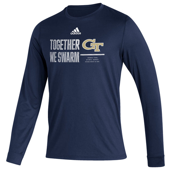 Georgia Tech Adidas Together We Swarm Long Sleeve T-Shirt in Navy - Front View