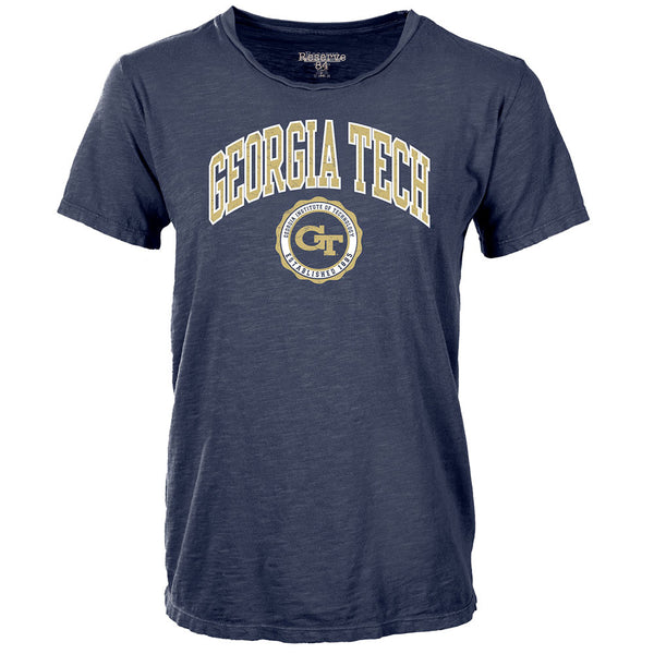 Georgia Tech Yellow Jackets Vintage Seal T-Shirt in Navy - Front View