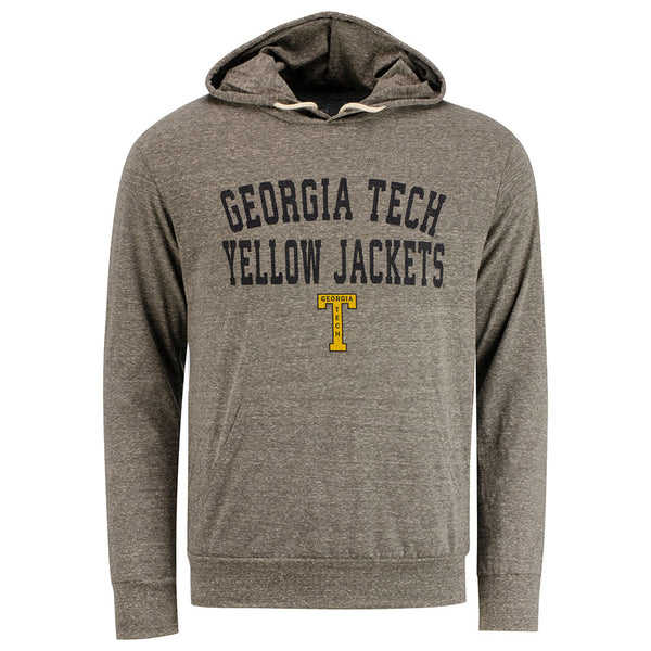 Georgia Tech Yellow Jackets Two Lanes Tri Hooded Long Sleeve T-Shirt in Grey - Front View