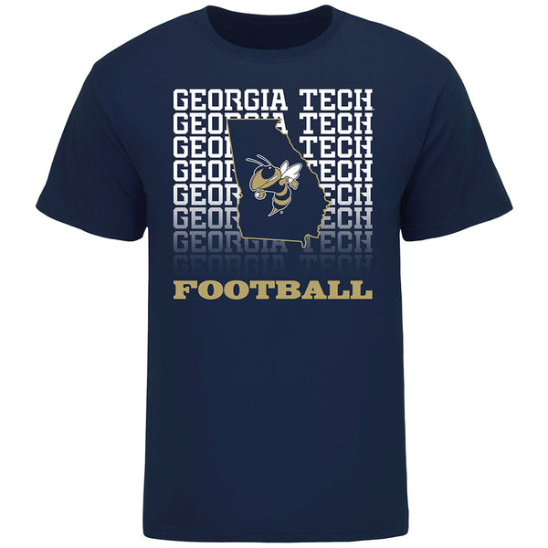 Georgia Tech Wordmark Repeat Fade Football T-Shirt in Navy - Front View