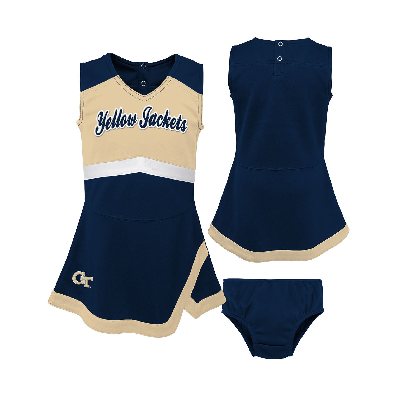 Infant Georgia Tech Yellow Jackets Cheer Captain Set in Navy and Gold - Front and Back View