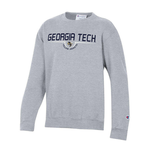 Youth Georgia Tech Buzz Wordmark Crew Sweatshirt in Gray - Front View