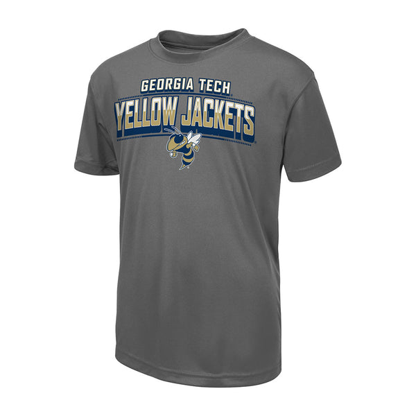 Youth Georgia Tech Stacked Wordmark Buzz T-Shirt in Gray - Front View