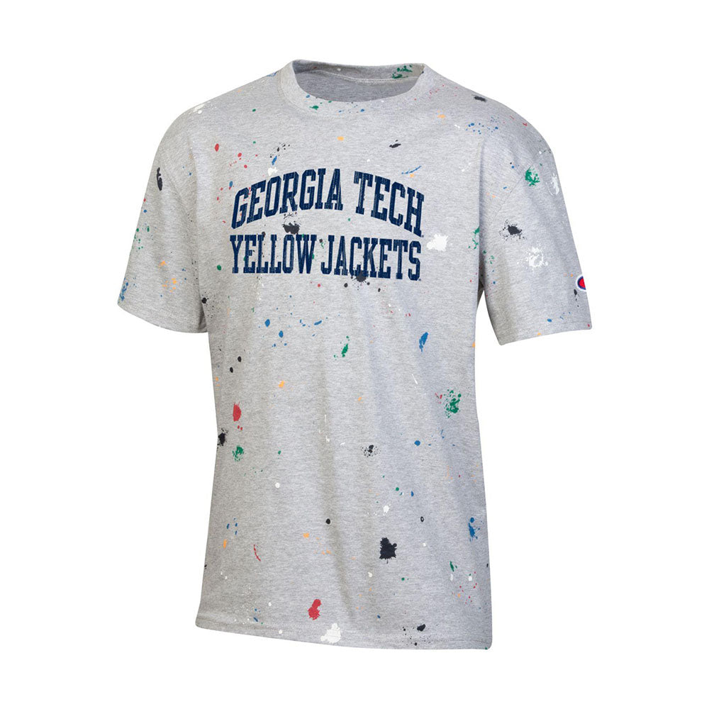 Youth Georgia Tech Yellow Jackets Paint Drop Grey T-Shirt - Front View