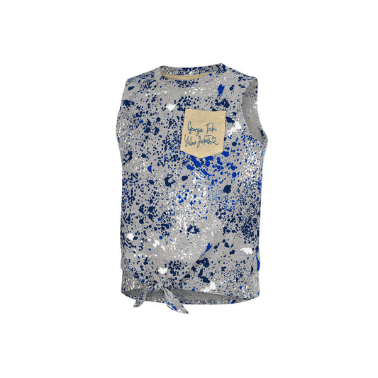 Girls Georgia Tech Yellow Jackets Splatter Tie Front Tank in Grey - Front View